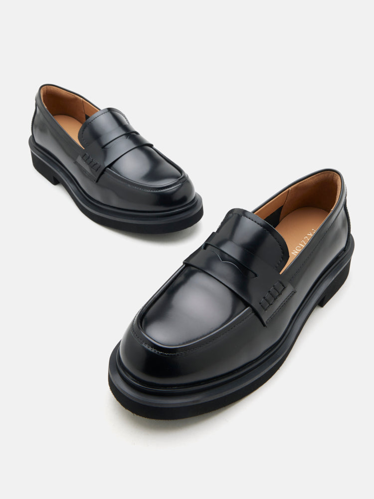 PAZZION, Finn Studded Heel Penny Loafers, Black