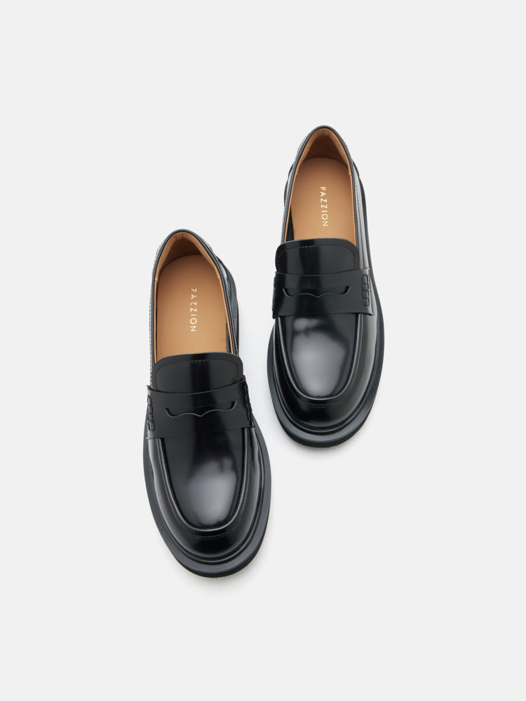 PAZZION, Finn Studded Heel Penny Loafers, Black