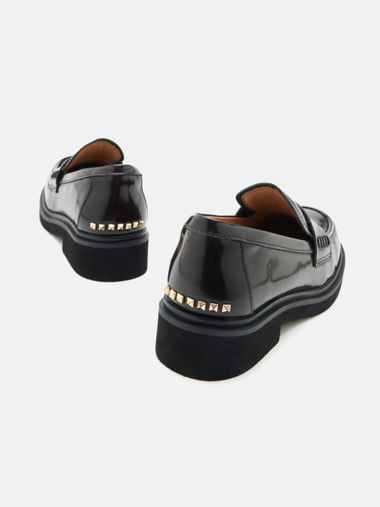 PAZZION, Finn Studded Heel Penny Loafers, Black