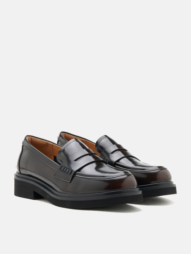 PAZZION, Finn Studded Heel Penny Loafers, Brown