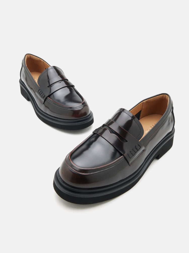 PAZZION, Finn Studded Heel Penny Loafers, Brown