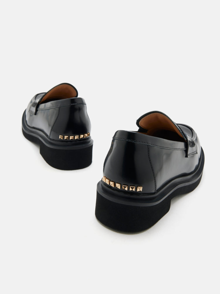 PAZZION, Finn Studded Heel Penny Loafers, Brown