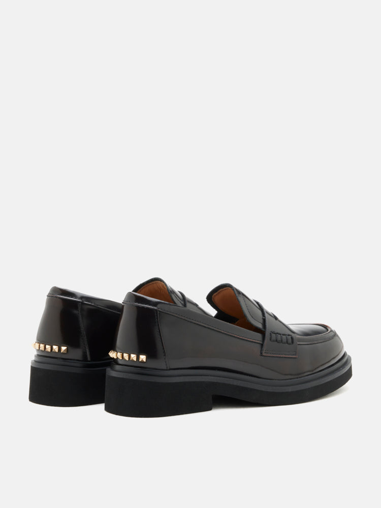 PAZZION, Finn Studded Heel Penny Loafers, Brown