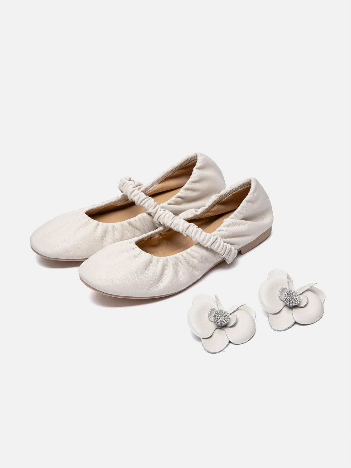 PAZZION, Fiorale Orchid Strap Ballet Leather Mary Janes, Beige