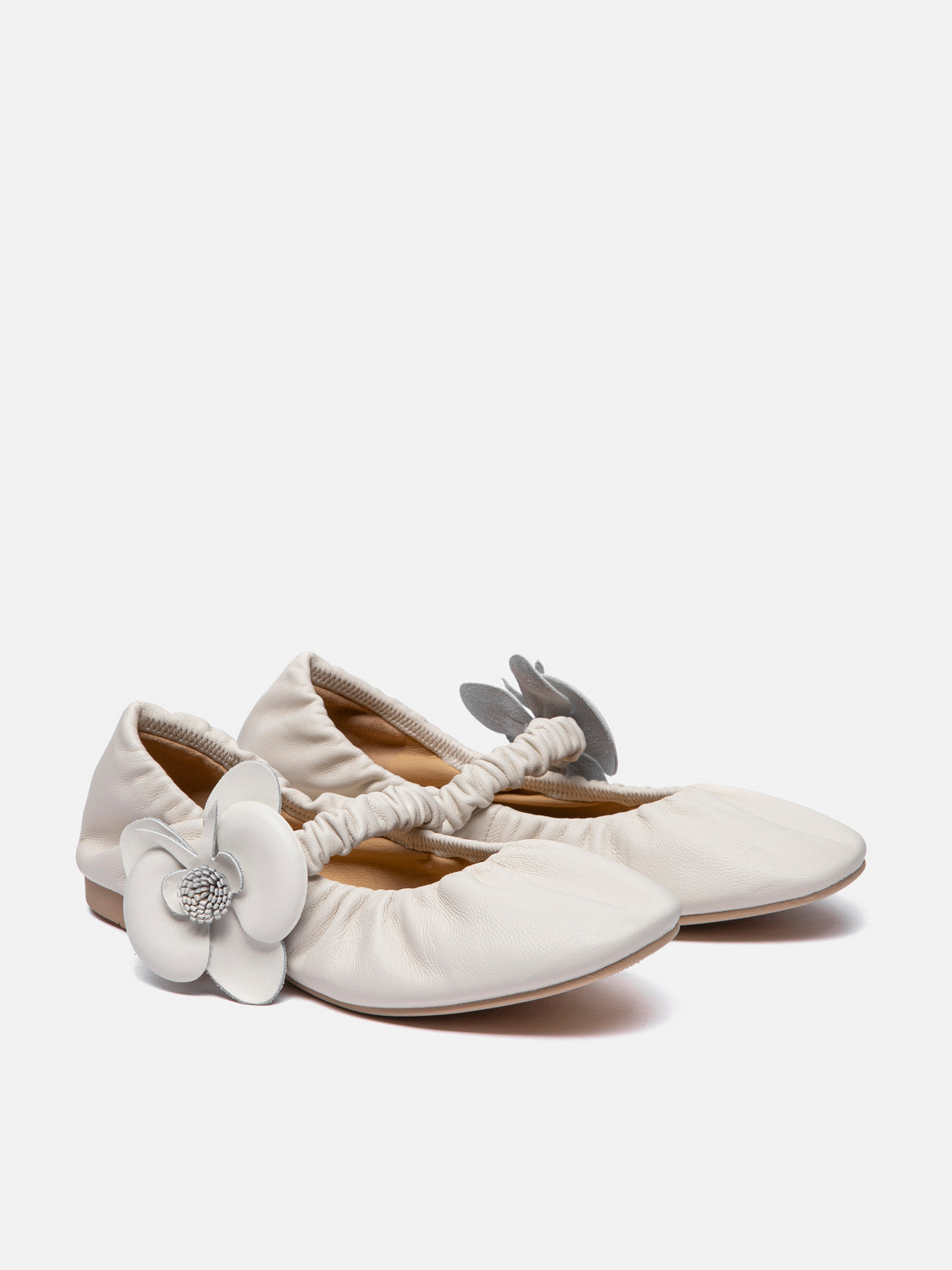 PAZZION, Fiorale Orchid Strap Ballet Leather Mary Janes, Beige
