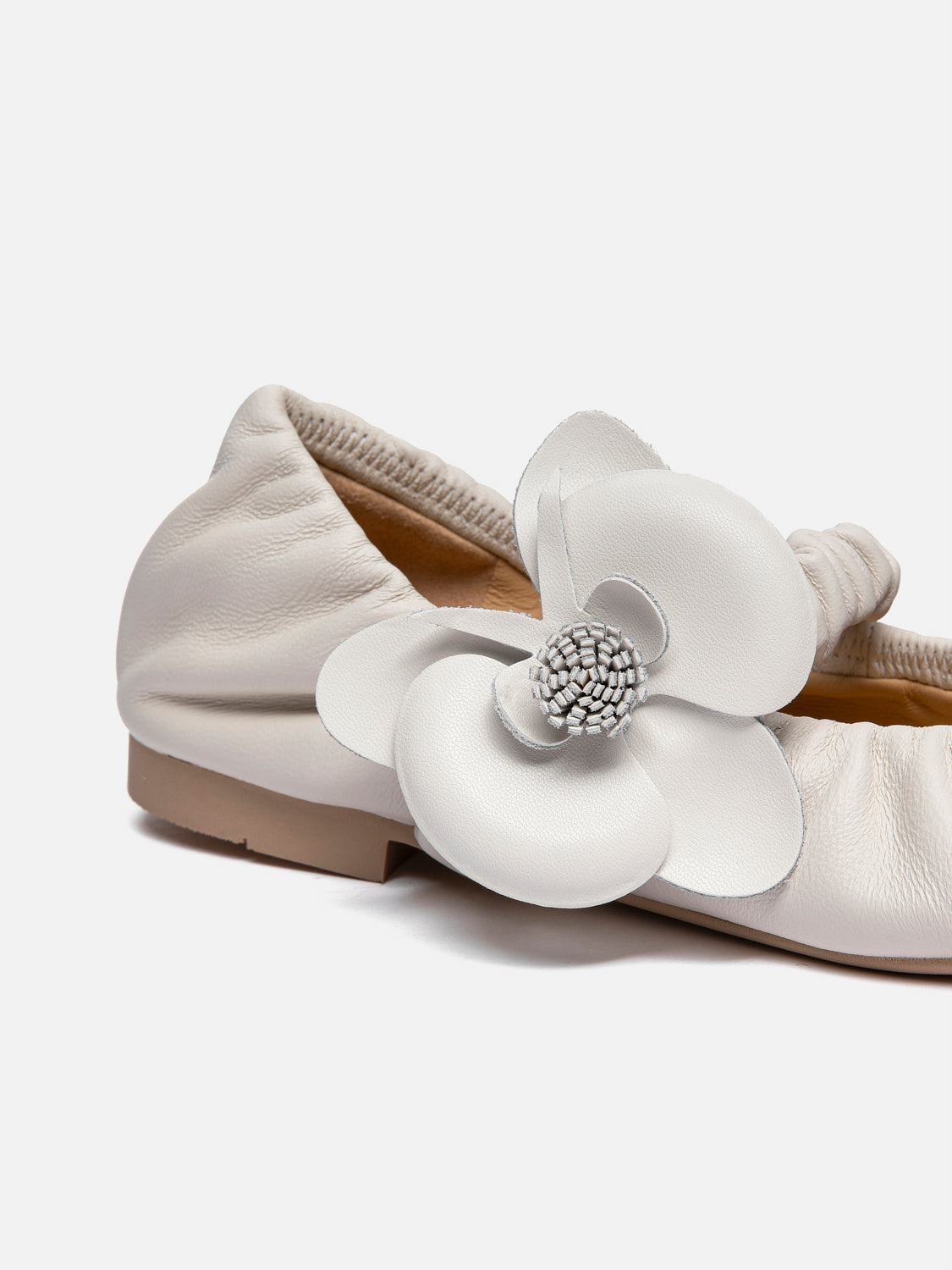 PAZZION, Fiorale Orchid Strap Ballet Leather Mary Janes, Beige