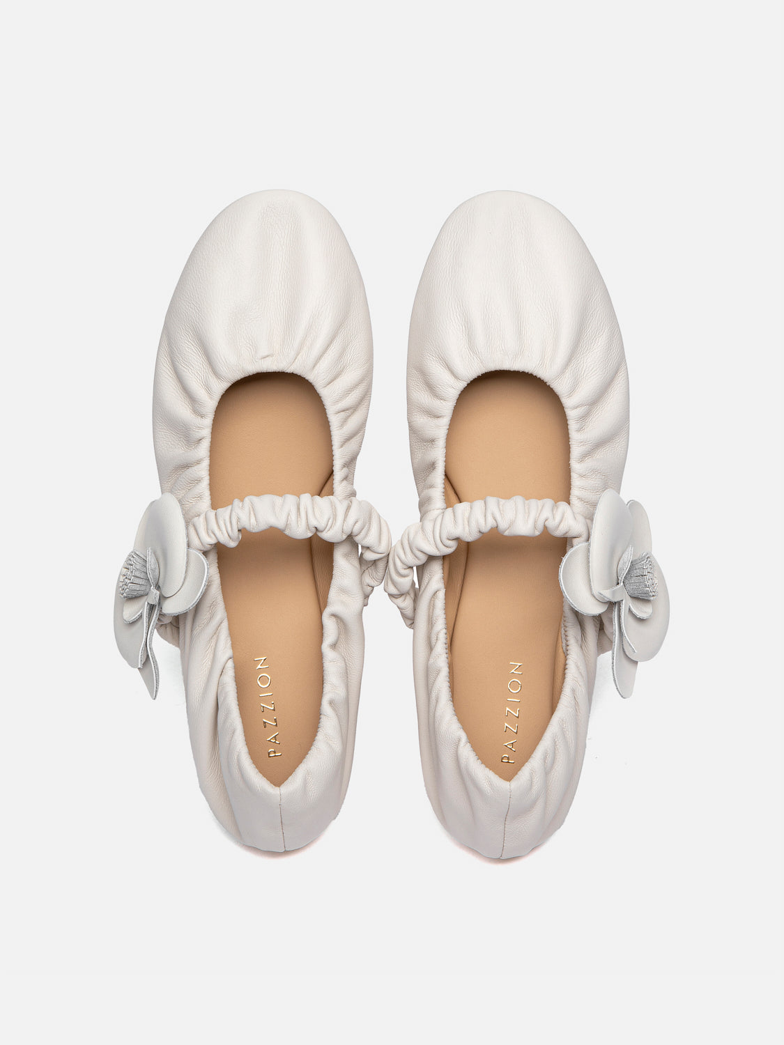 PAZZION, Fiorale Orchid Strap Ballet Leather Mary Janes, Beige