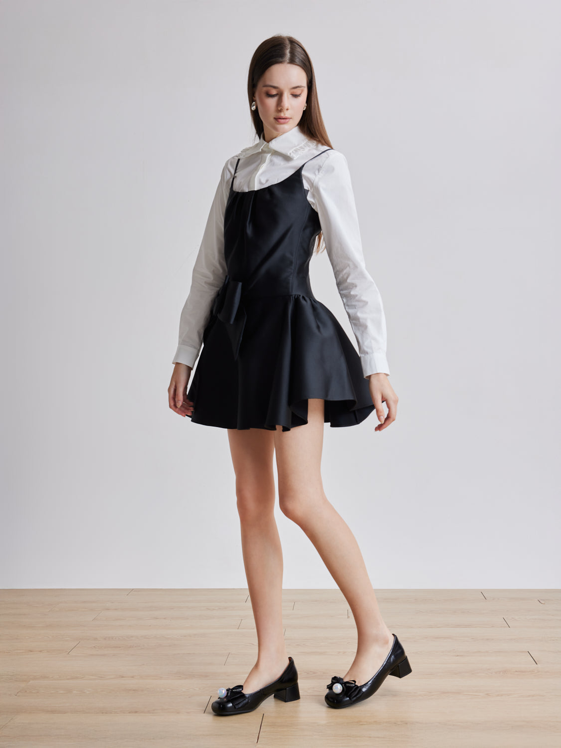 PAZZION, Florianna Ribbon and Pearl Low Block Heels, Black