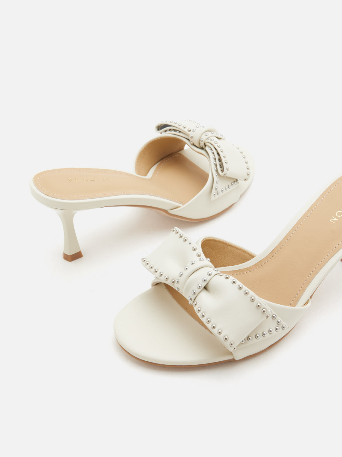 PAZZION, Florivyn Bow Leather Kitten Heels, Beige