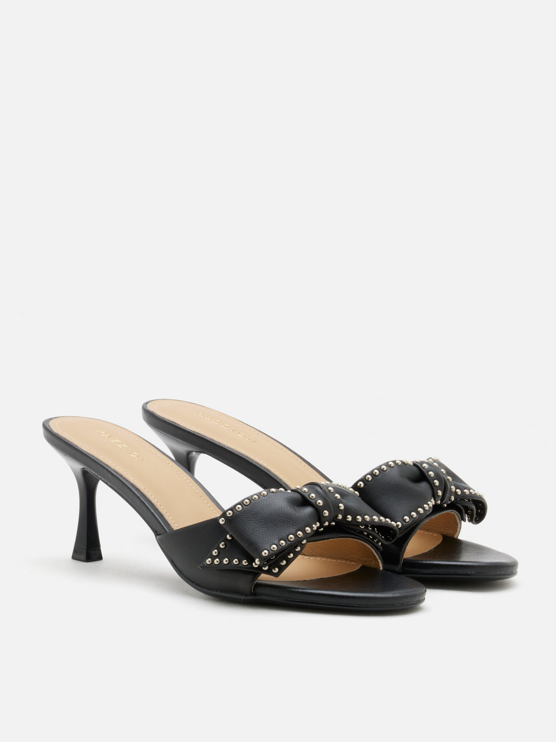 PAZZION, Florivyn Bow Leather Kitten Heels, Black