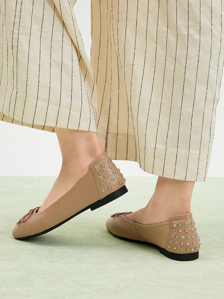 PAZZION, Frances Studded Bow Flats, Khaki