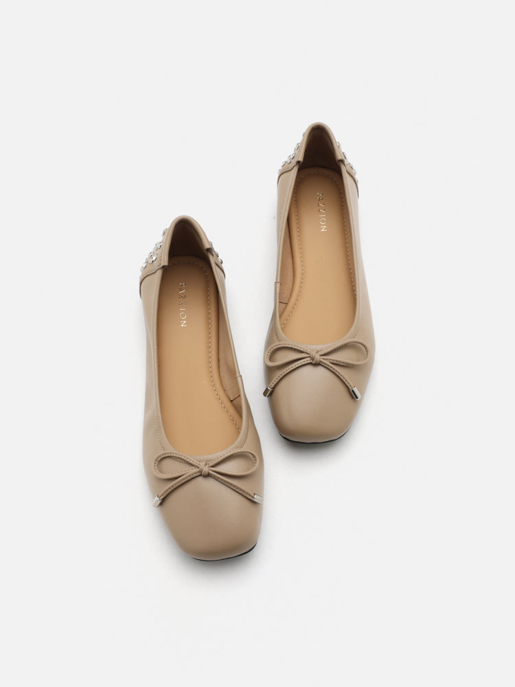 PAZZION, Frances Studded Bow Flats, Khaki