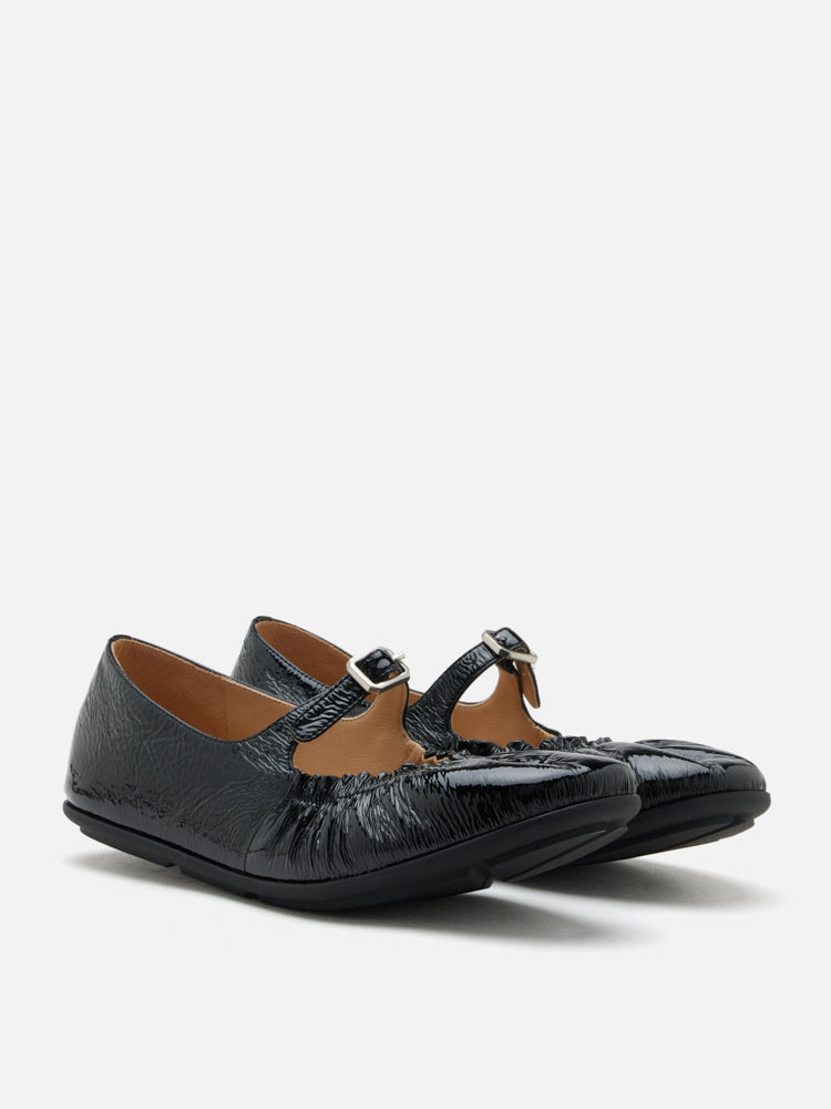 PAZZION, Frieda Ruched Patent Mary Janes, Black