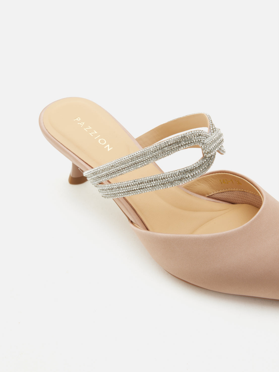 PAZZION, Gabriella Crystal Embellished Silk Mule Heels - Pink, Pink