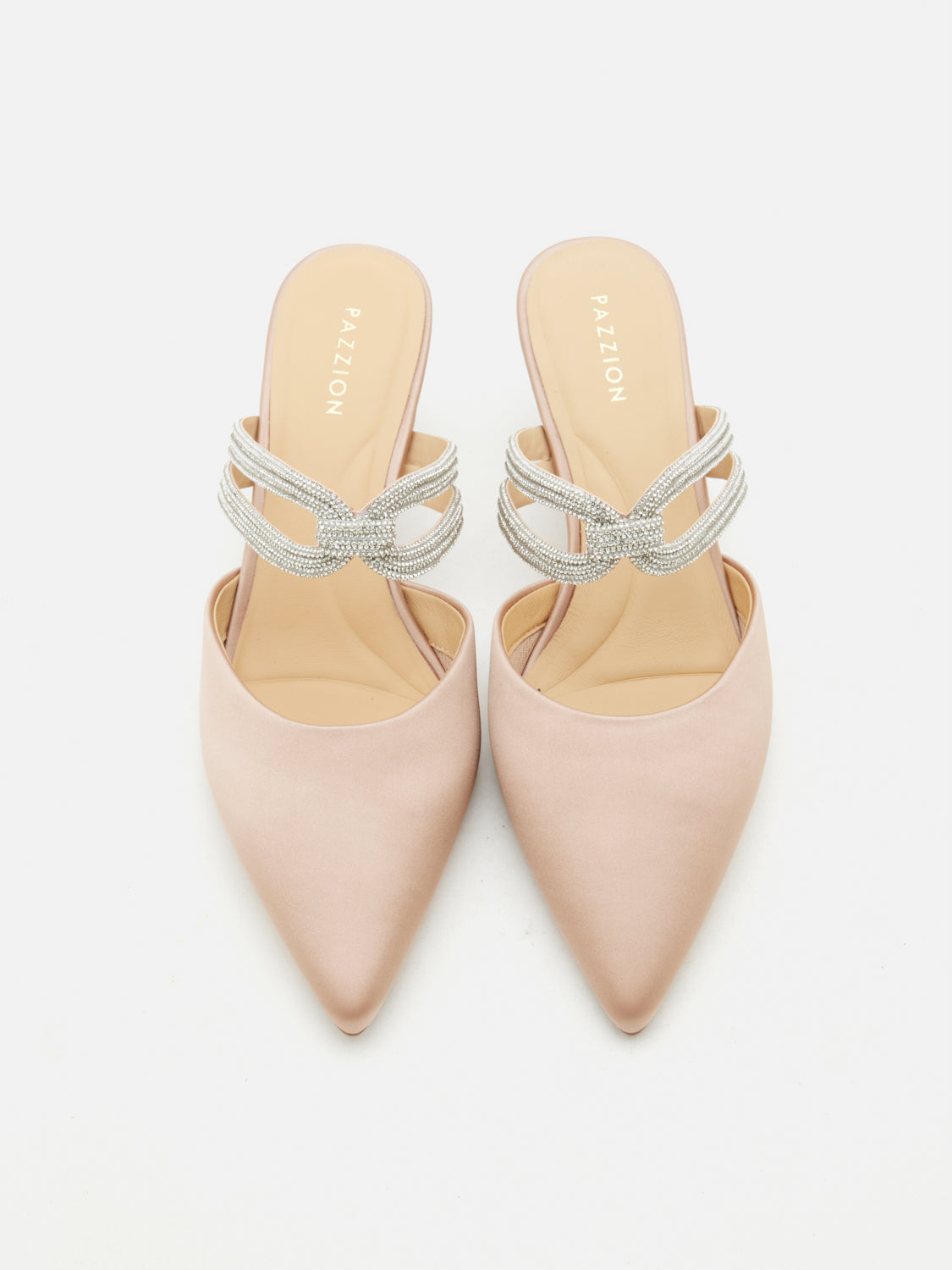 PAZZION, Gabriella Crystal Embellished Silk Mule Heels - Pink, Pink