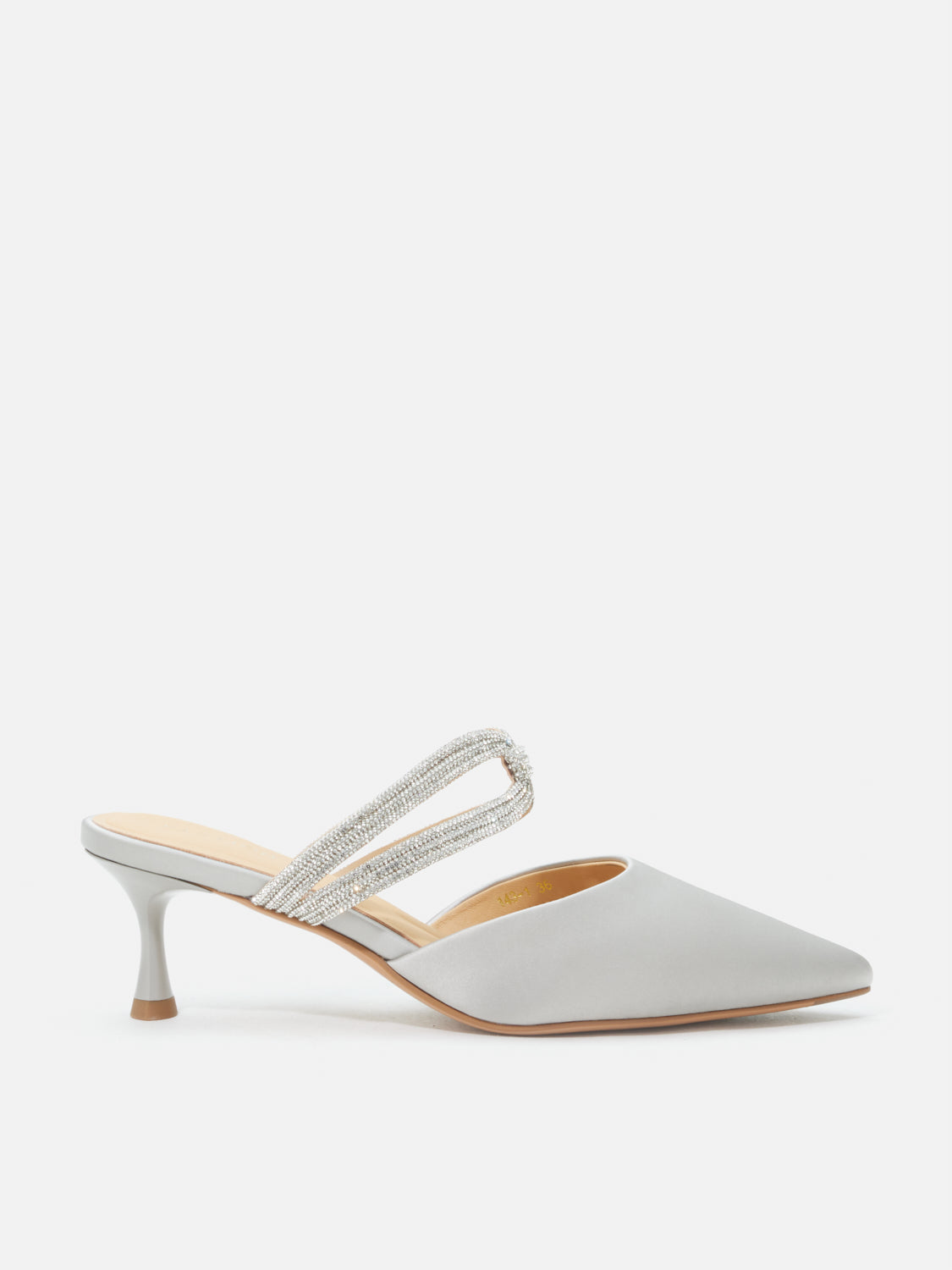 PAZZION, Gabriella Crystal Embellished Silk Mule Heels - Silver, Silver
