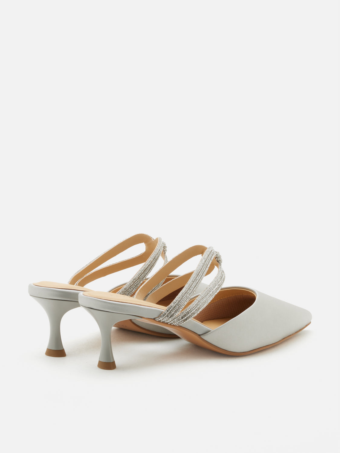 PAZZION, Gabriella Crystal Embellished Silk Mule Heels - Silver, Silver