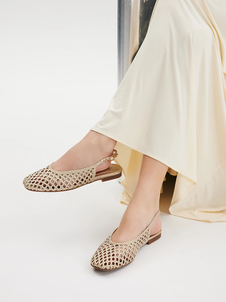 PAZZION, Ginevra Woven Slingback Flats, Gold