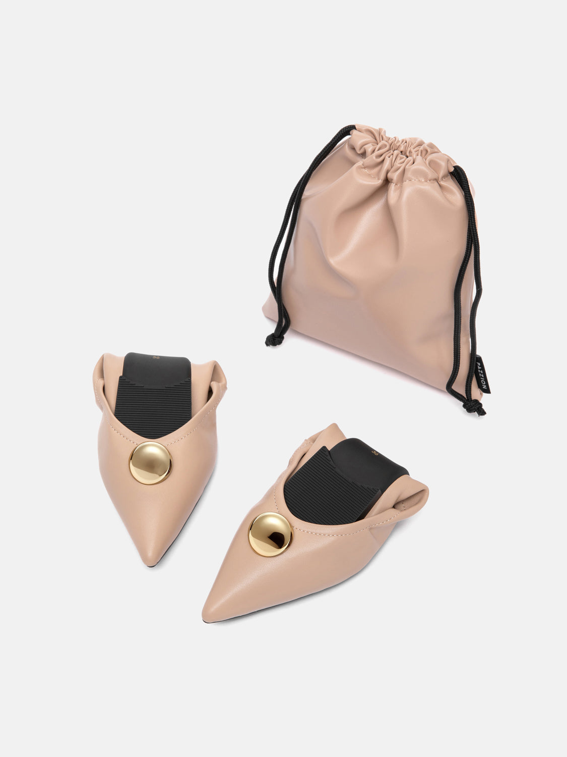 PAZZION, Givannia Leather Foldable Flats, Almond