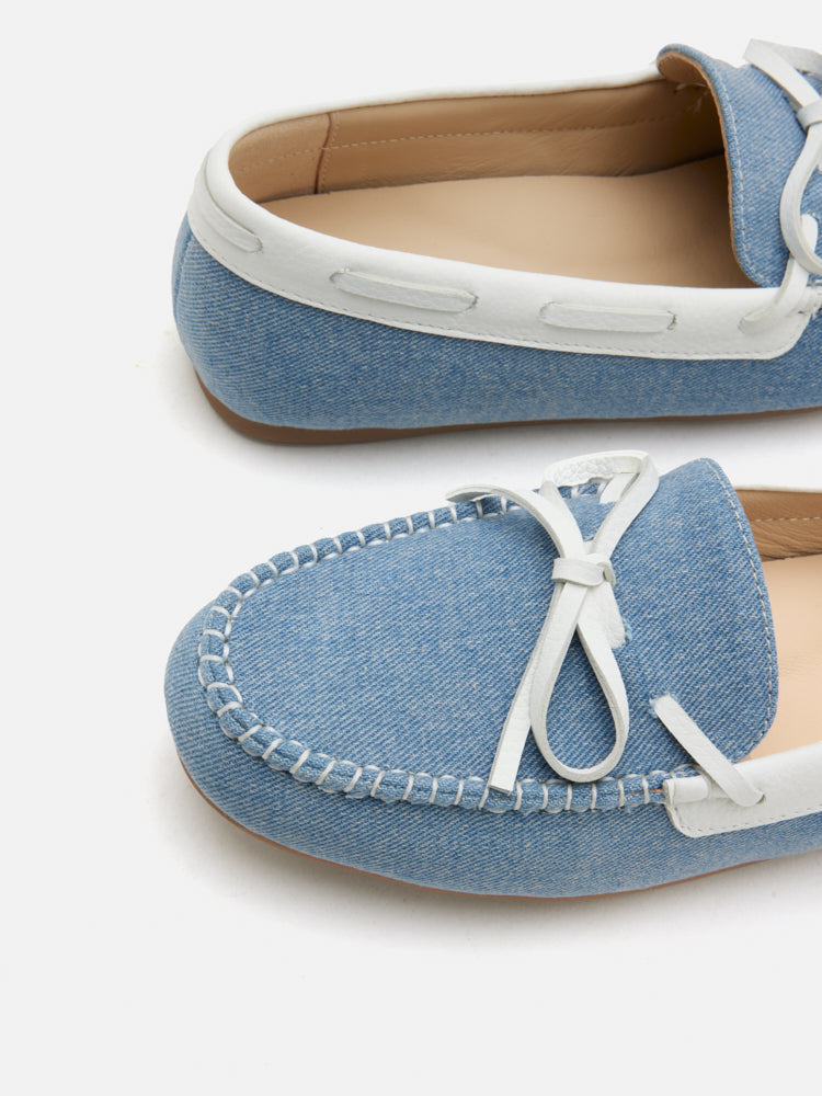 PAZZION, Glenda Denim Bow Moccasins, Lightblue