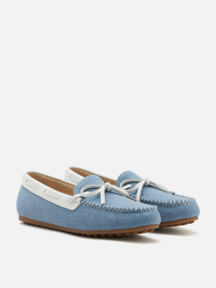 PAZZION, Glenda Denim Bow Moccasins, Lightblue