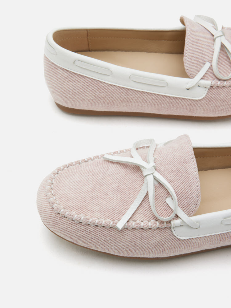 PAZZION, Glenda Denim Bow Moccasins, Pink