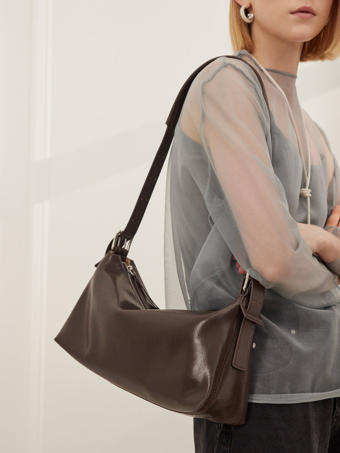 PAZZION, Greyson Leather Bag - Dark Brown, Brown