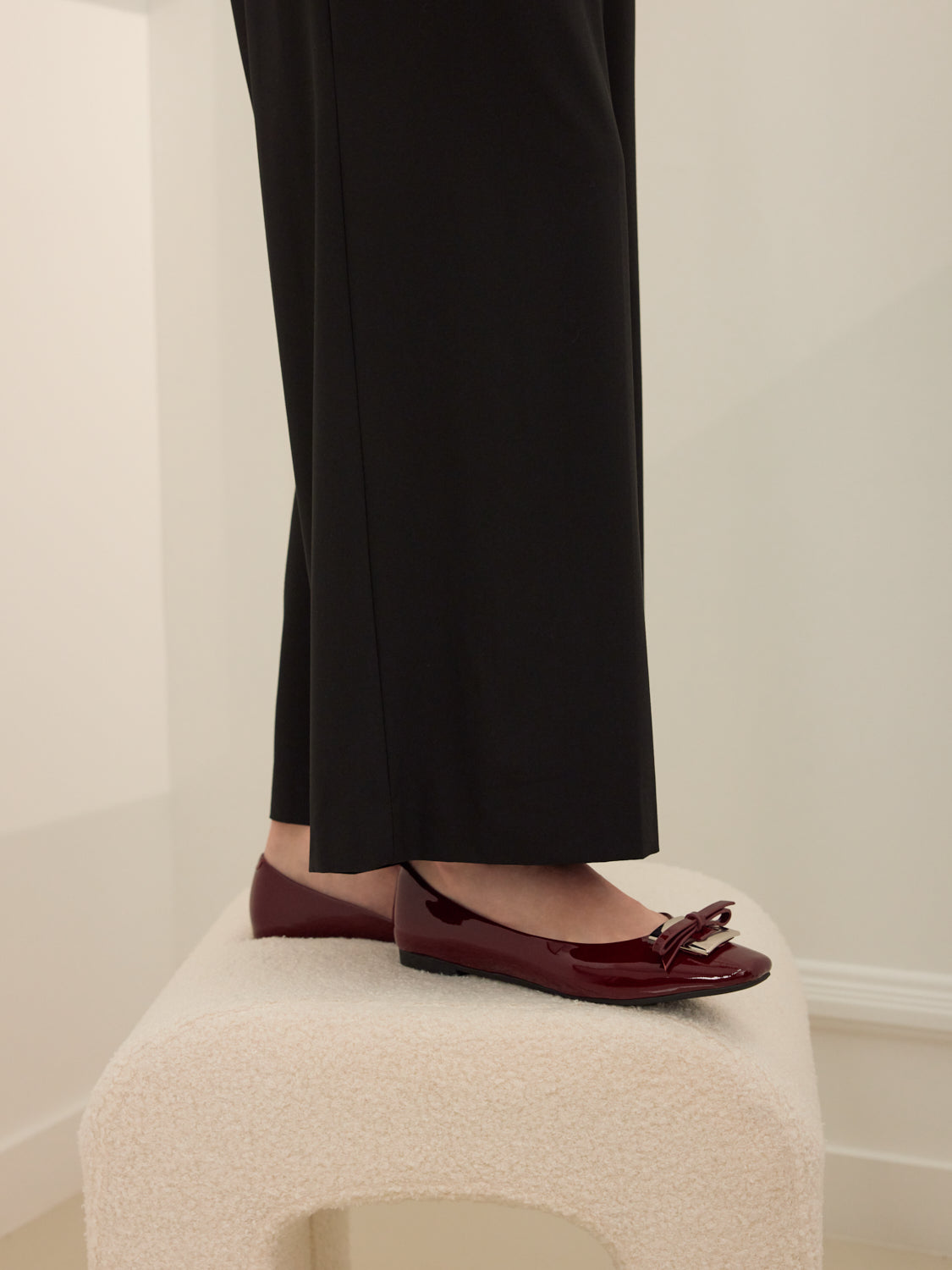 PAZZION, Gwen Silver Buckle Patent Leather Flats, Wine