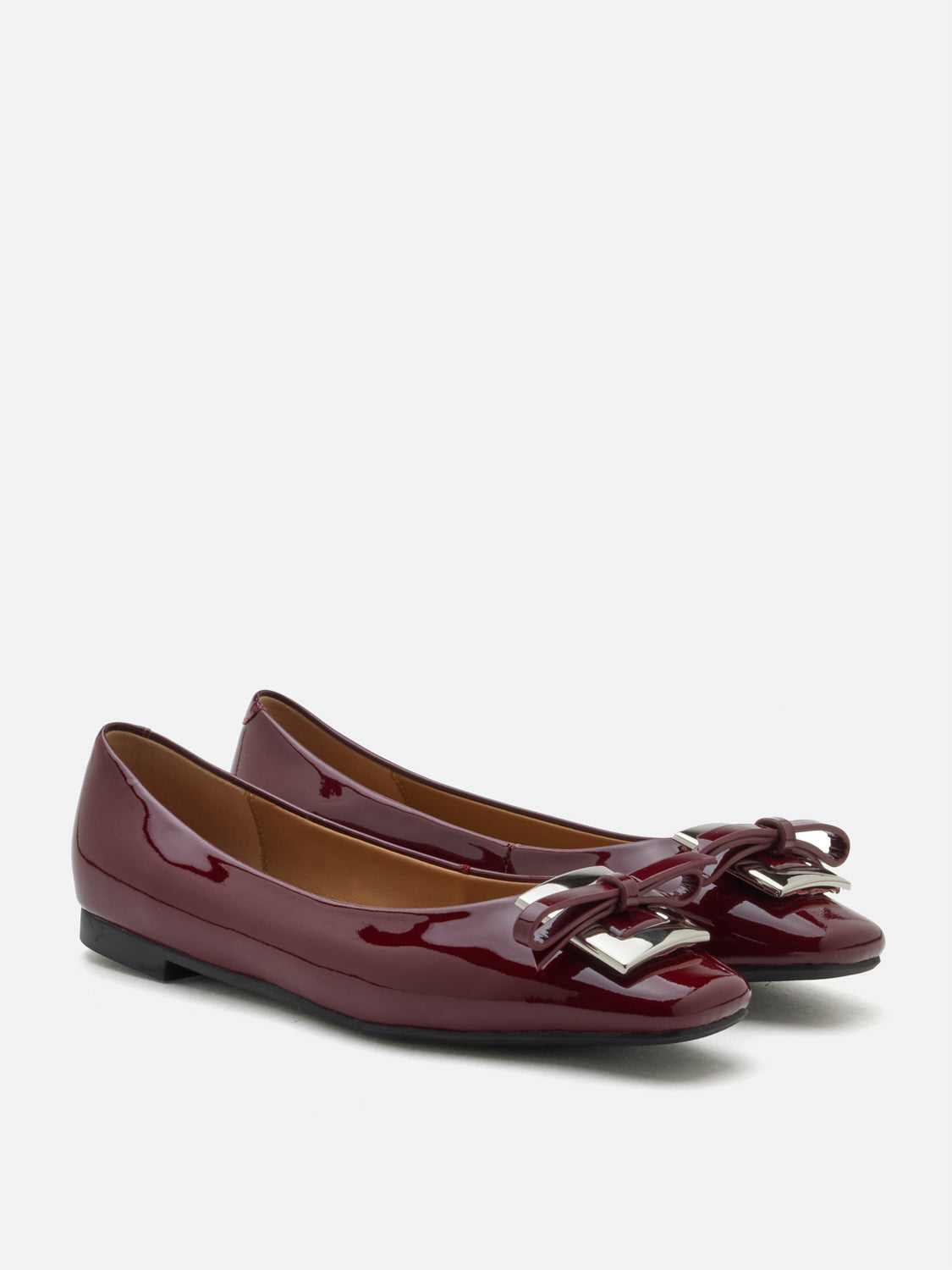 PAZZION, Gwen Silver Buckle Patent Leather Flats, Wine