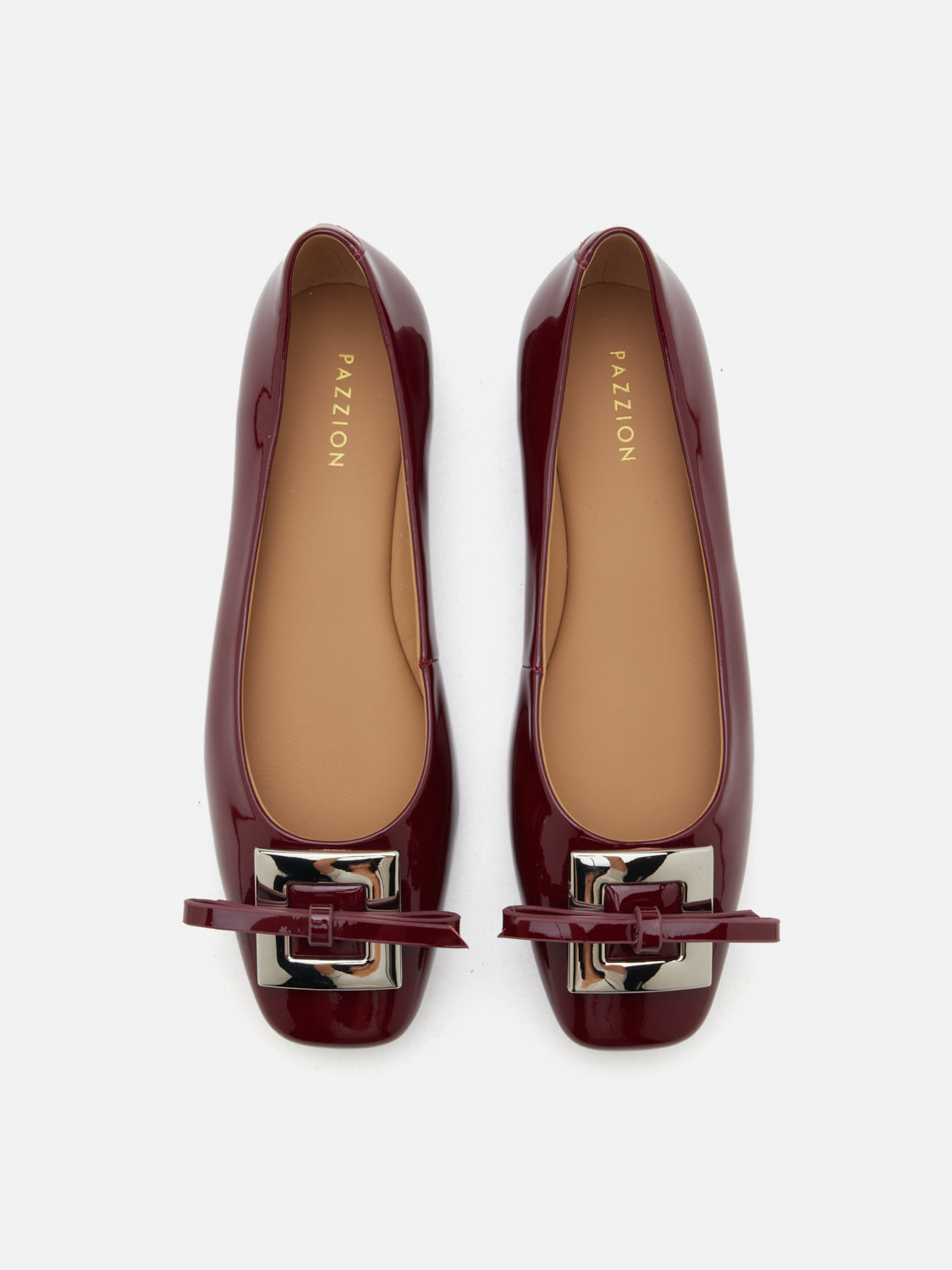 PAZZION, Gwen Silver Buckle Patent Leather Flats, Wine