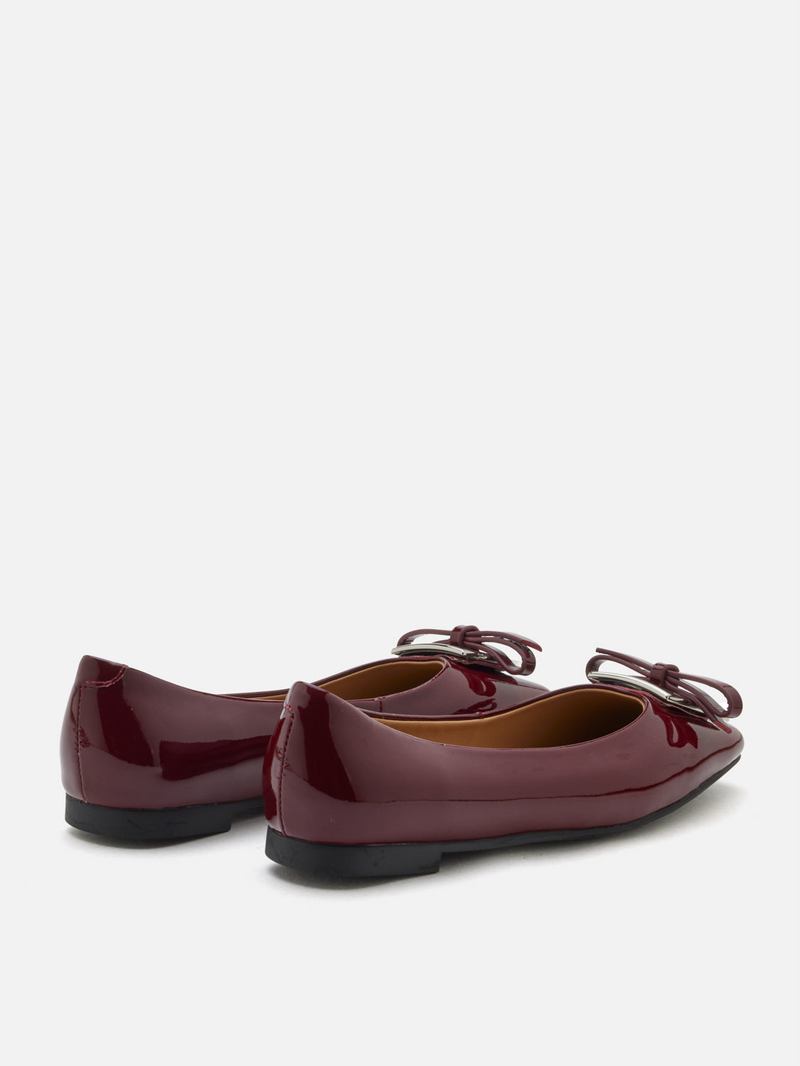 PAZZION, Gwen Silver Buckle Patent Leather Flats, Wine