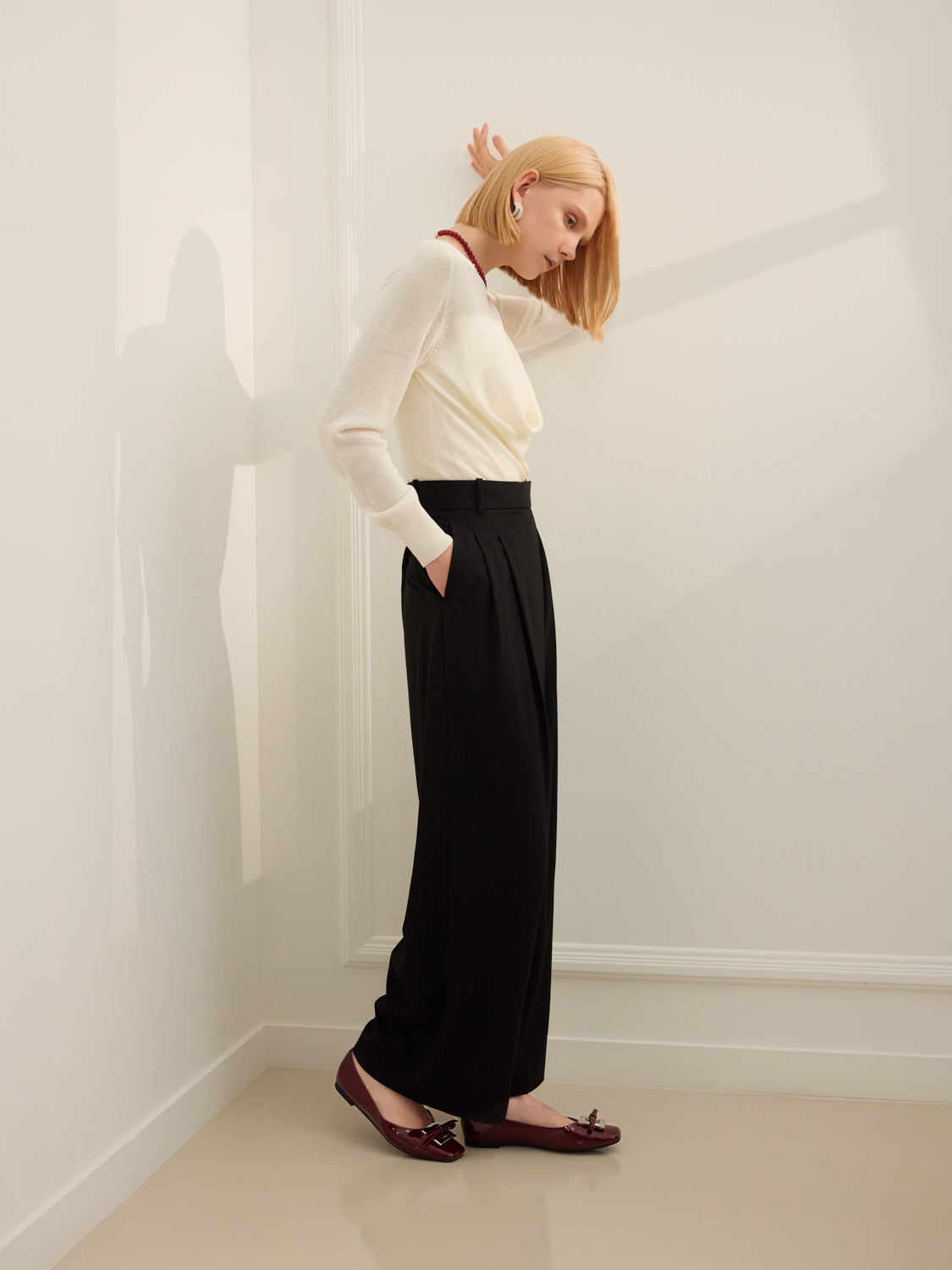 PAZZION, Gwen Silver Buckle Patent Leather Flats, Wine