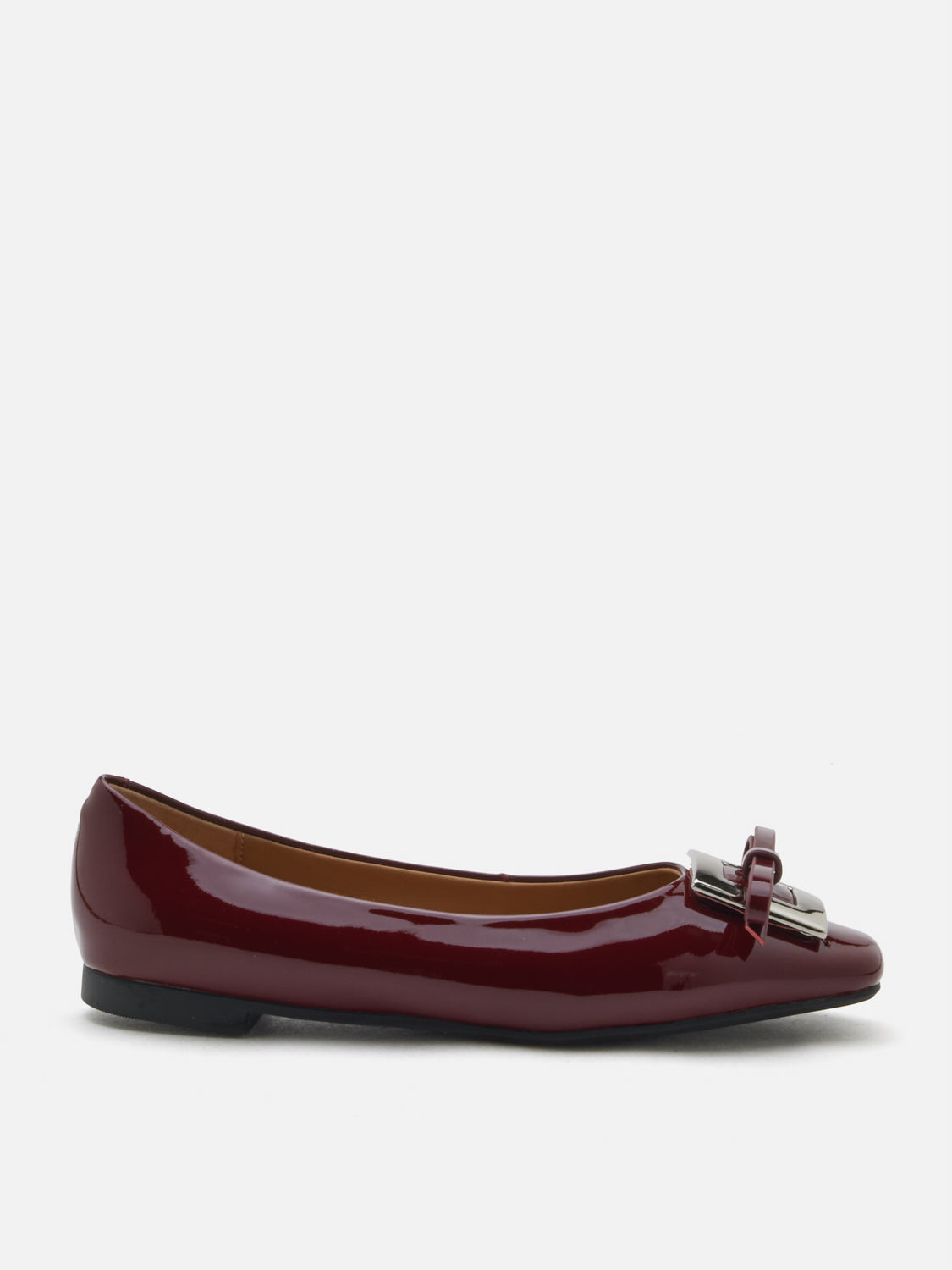 PAZZION, Gwen Silver Buckle Patent Leather Flats, Wine
