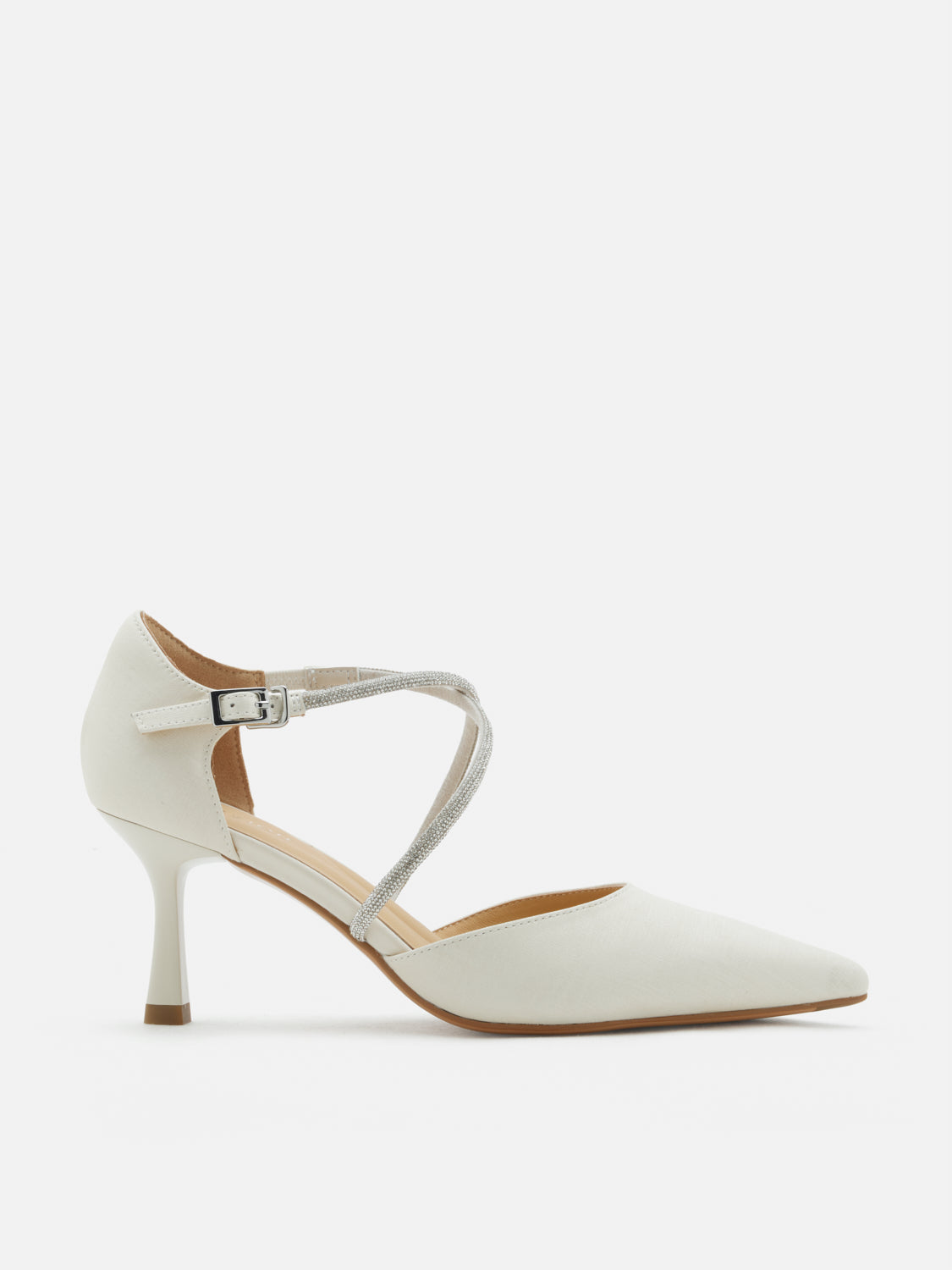 PAZZION, Halina Crystal Embellished Pointed Toe Heels - Beige, Beige