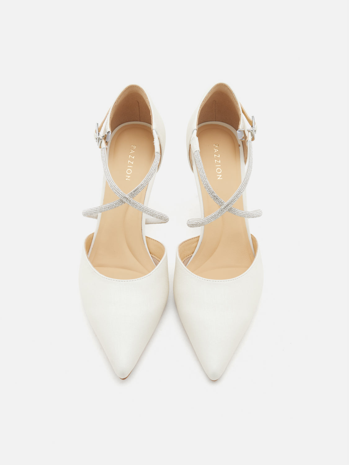 PAZZION, Halina Crystal Embellished Pointed Toe Heels - Beige, Beige