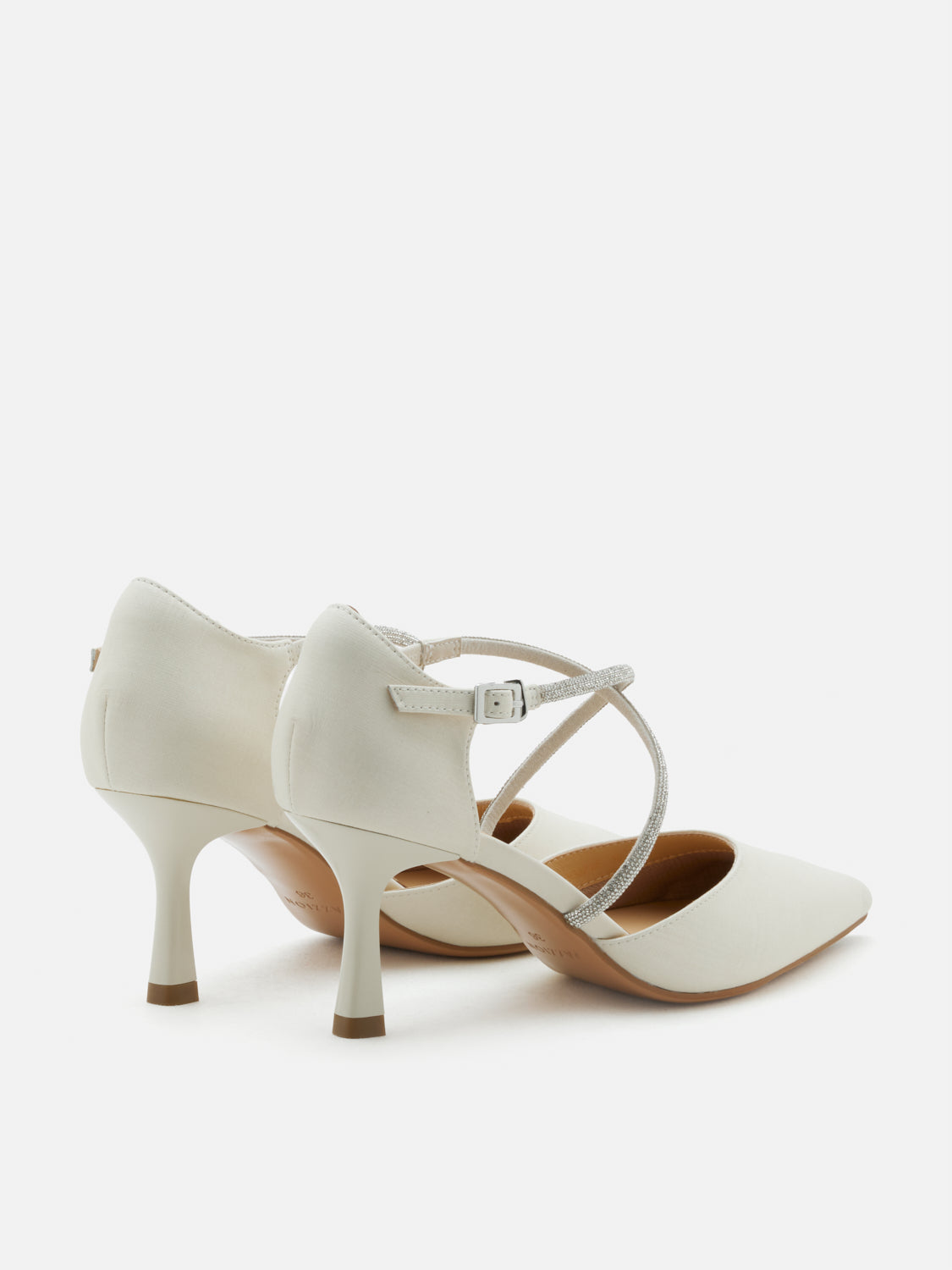 PAZZION, Halina Crystal Embellished Pointed Toe Heels - Beige, Beige