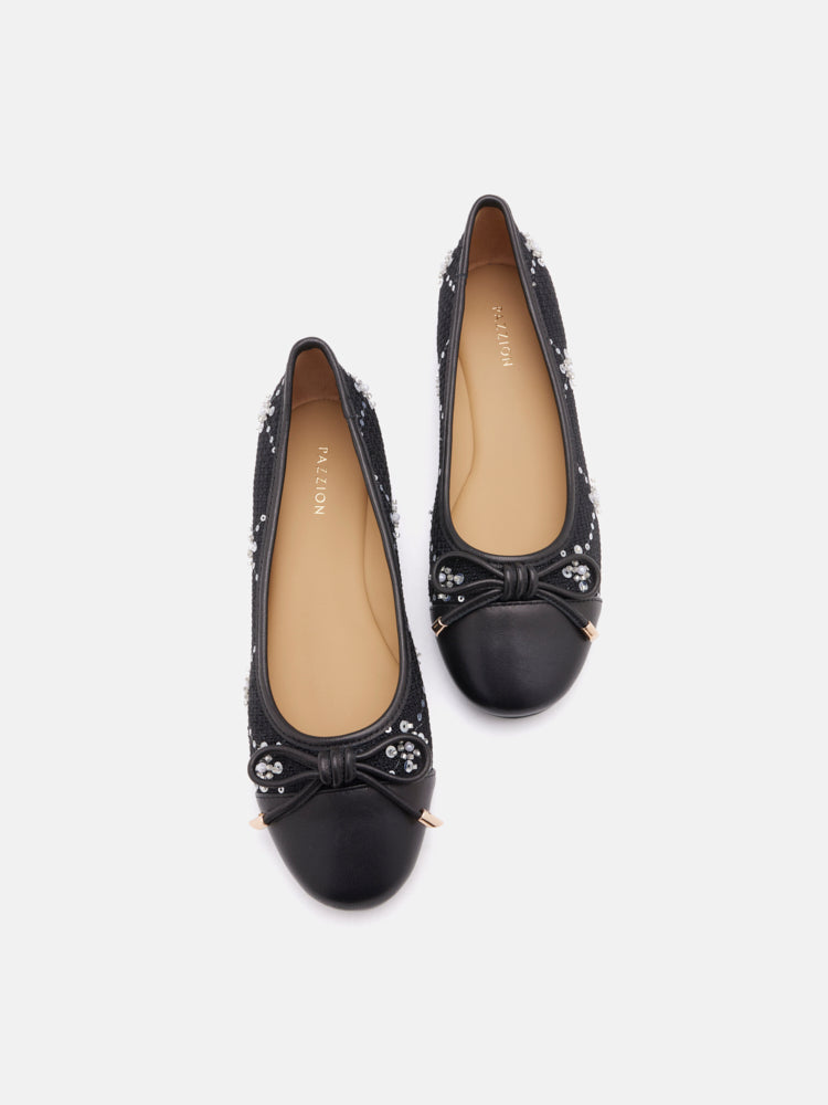 PAZZION, Heather Crystal-Embellished Bow Ballet Flats, Black