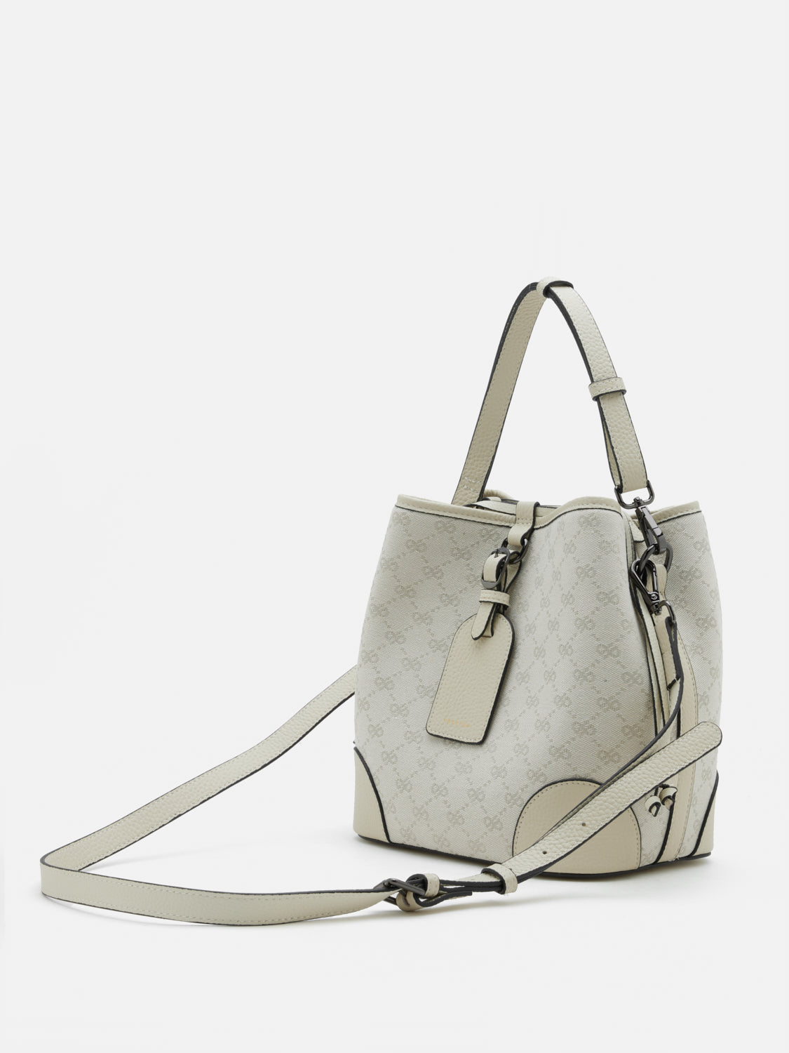 PAZZION, Hedi Monogram Bucket Bag, Beige