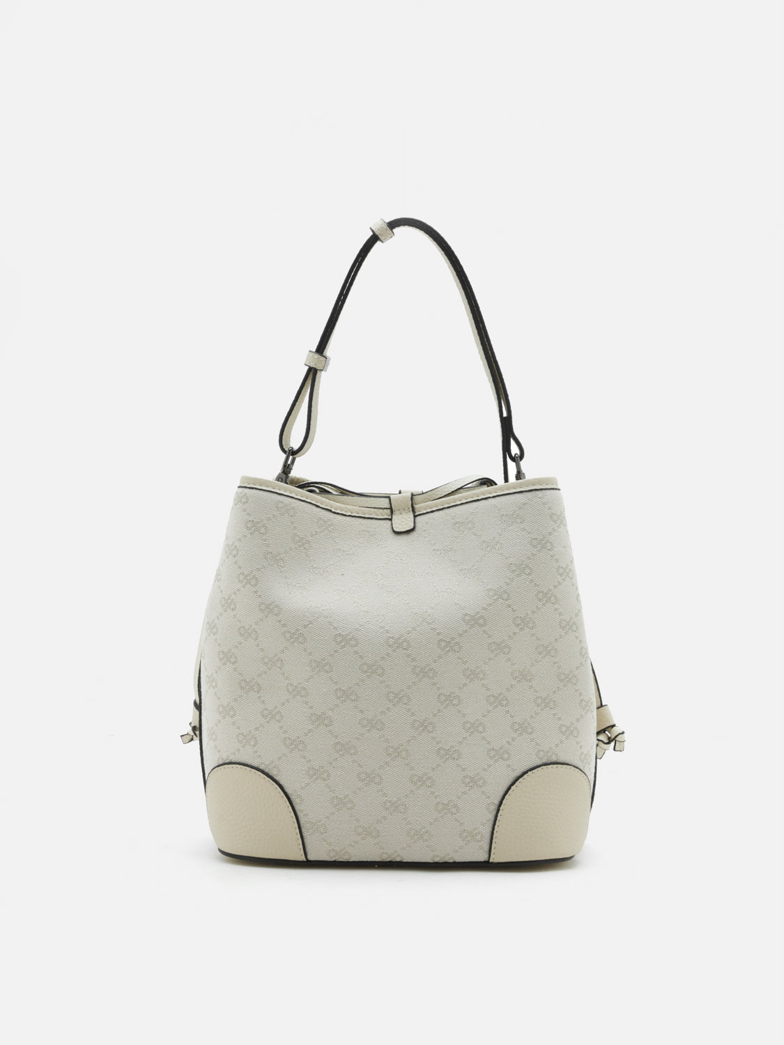 PAZZION, Hedi Monogram Bucket Bag, Beige
