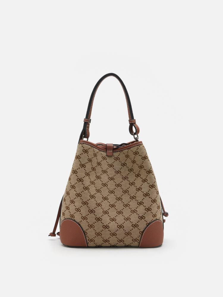 PAZZION, Hedi Monogram Bucket Bag, Brown