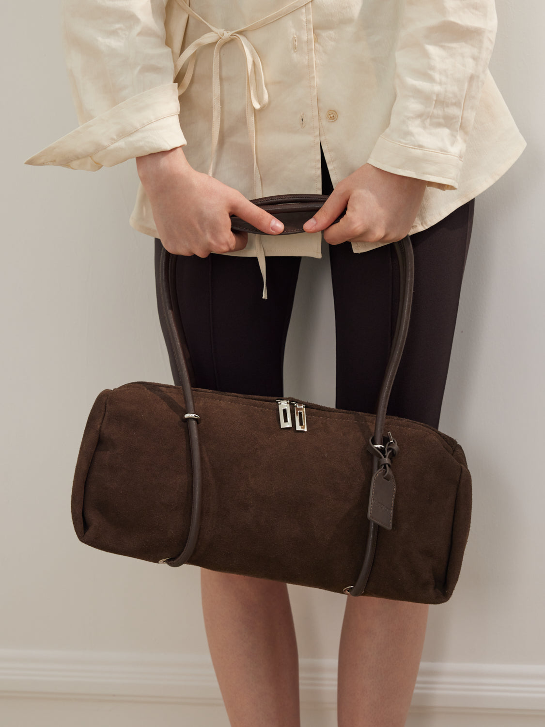 PAZZION, Henrietta Horizontal Leather Shoulder Bag - Dark Brown, Brown