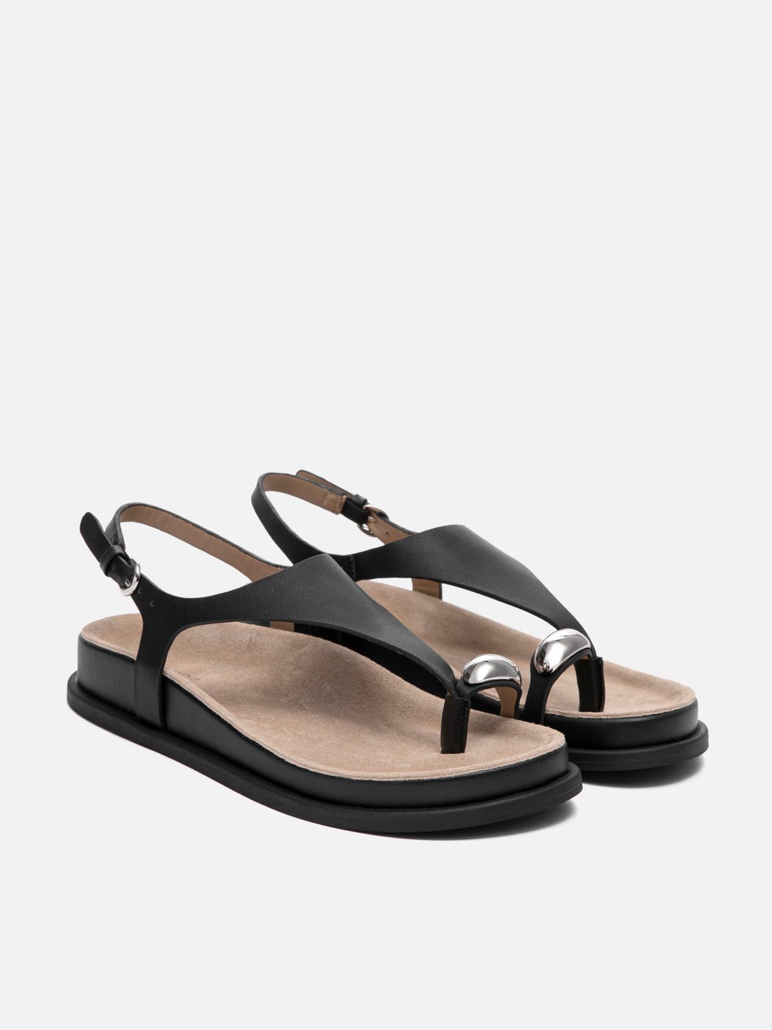 PAZZION, Illienne Toe-Ring Leather Sandals, Black