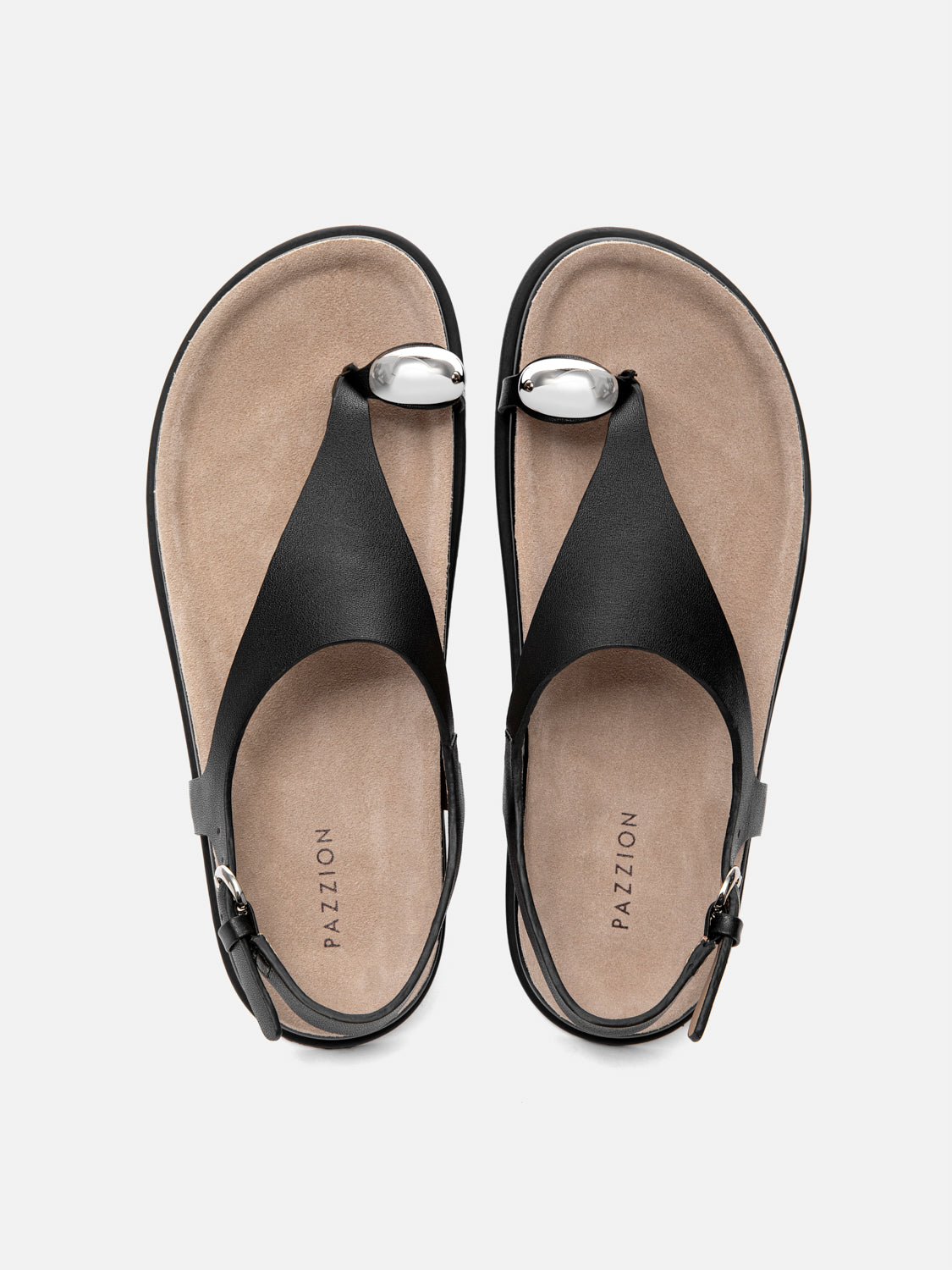 PAZZION, Illienne Toe-Ring Leather Sandals, Black