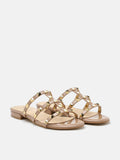 PAZZION, Ingrid Gold Studded Cage Patent Leather Slides, Gold
