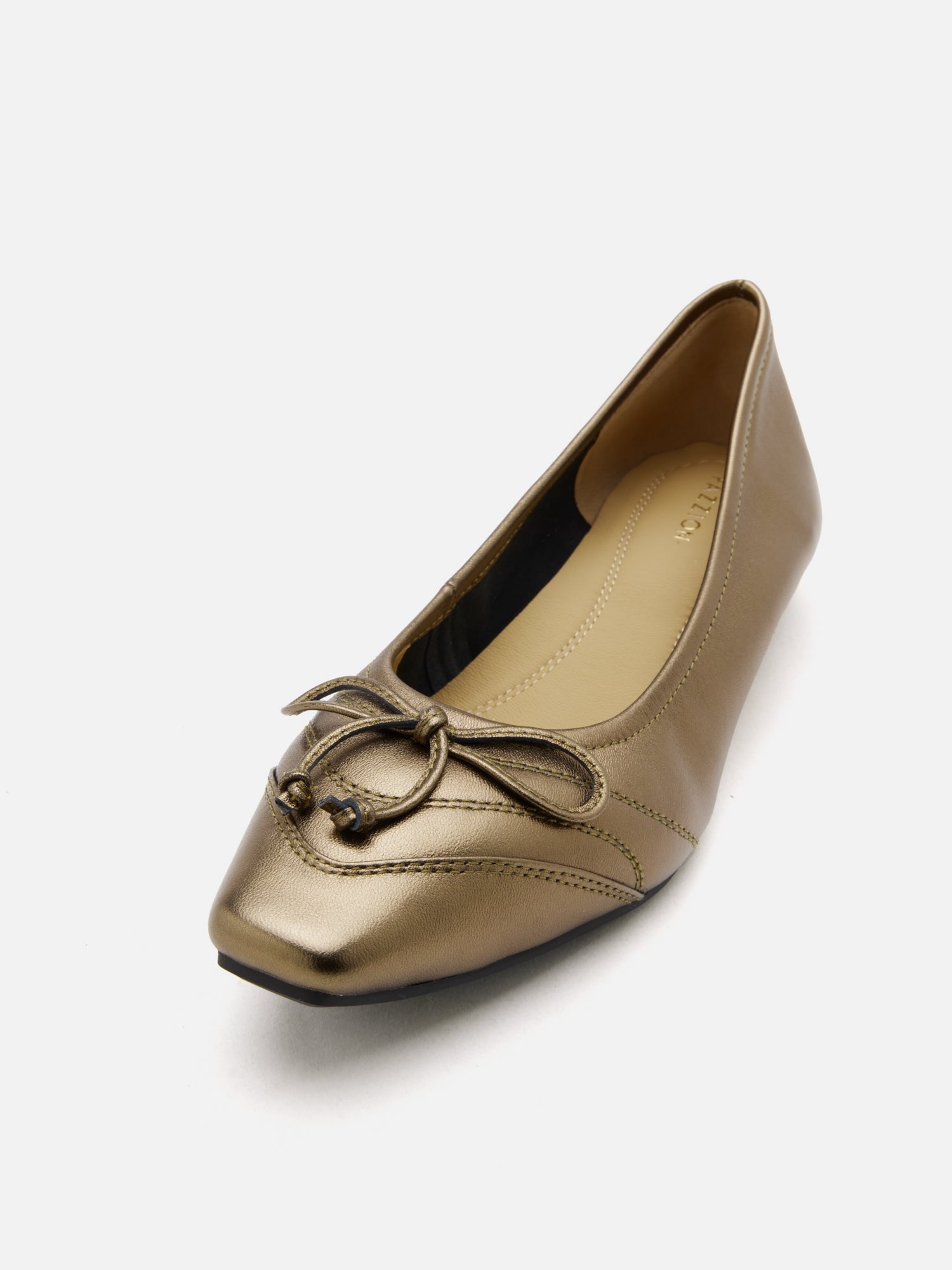 PAZZION, Iridelle Bow Leather Flats, Bronze
