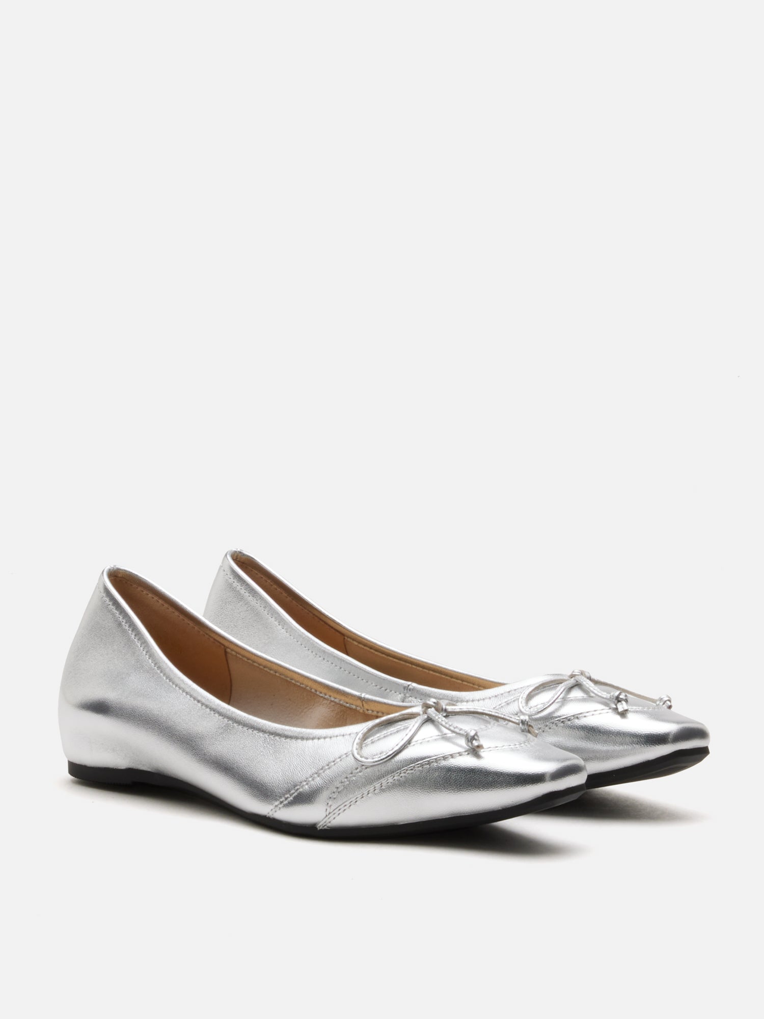 PAZZION, Iridelle Bow Leather Flats, Silver