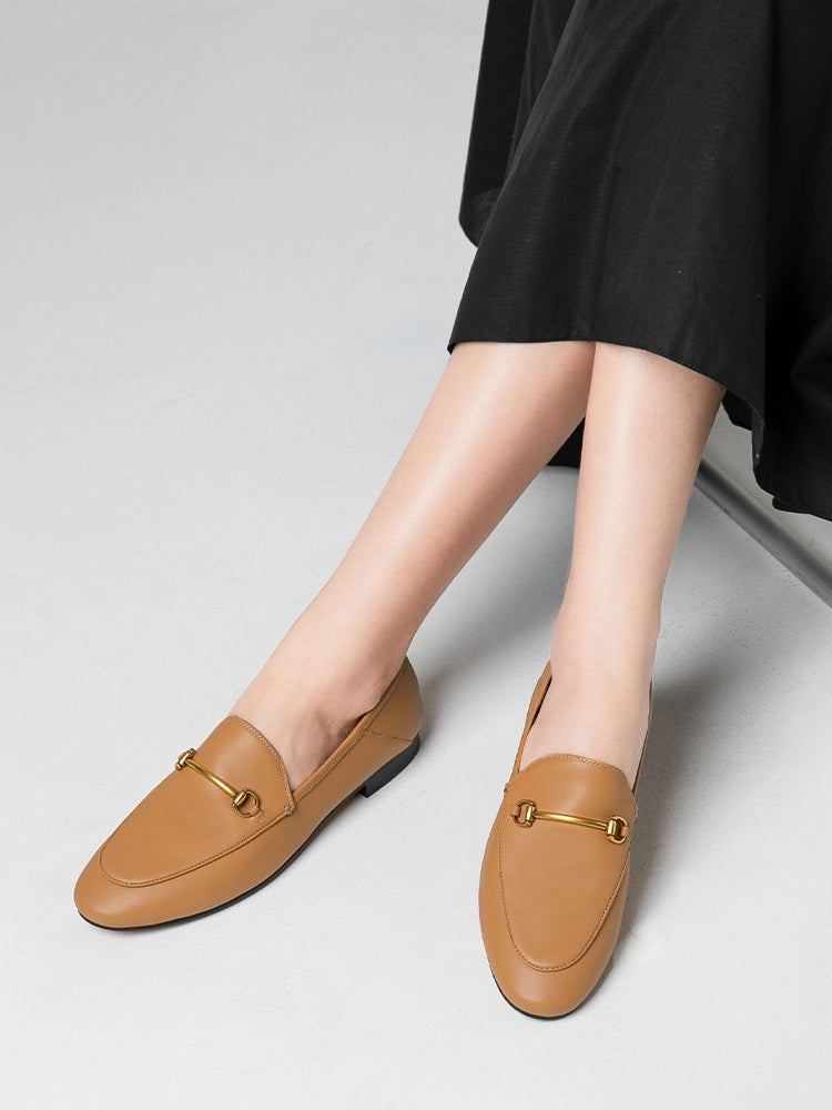 PAZZION, Isabeau Metal Buckle Loafers, Camel