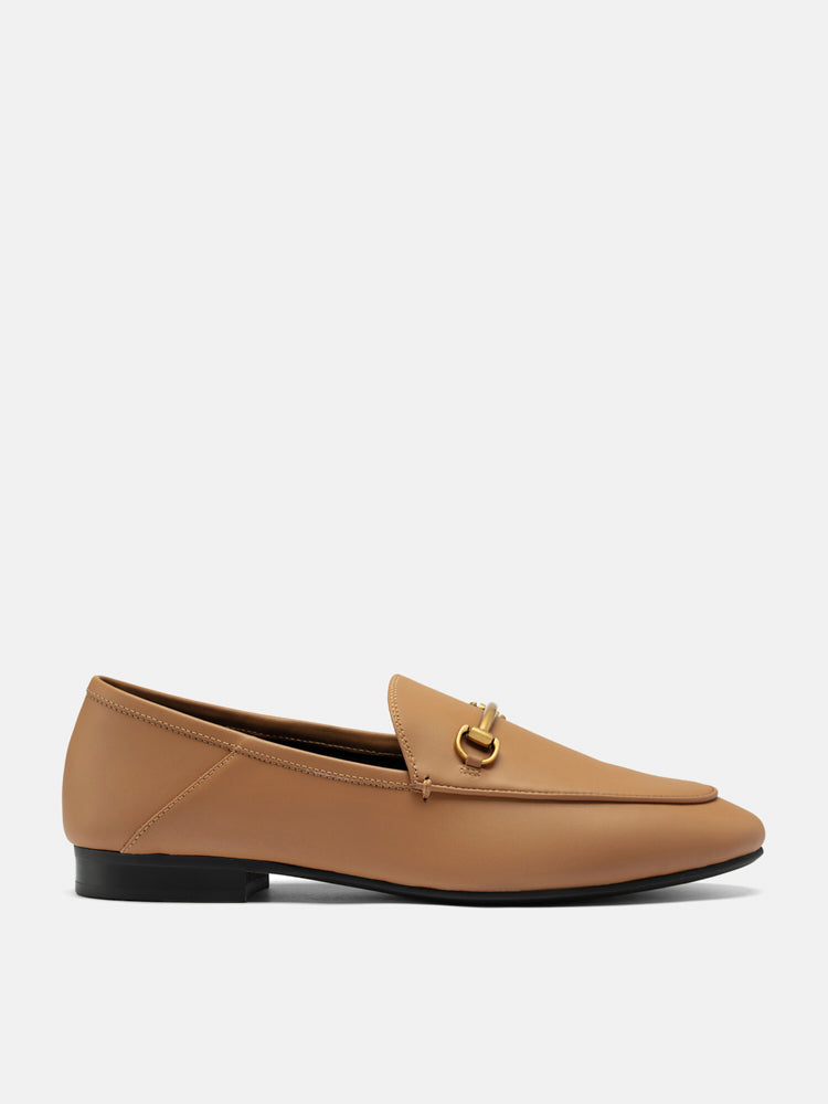 PAZZION, Isabeau Metal Buckle Loafers, Camel