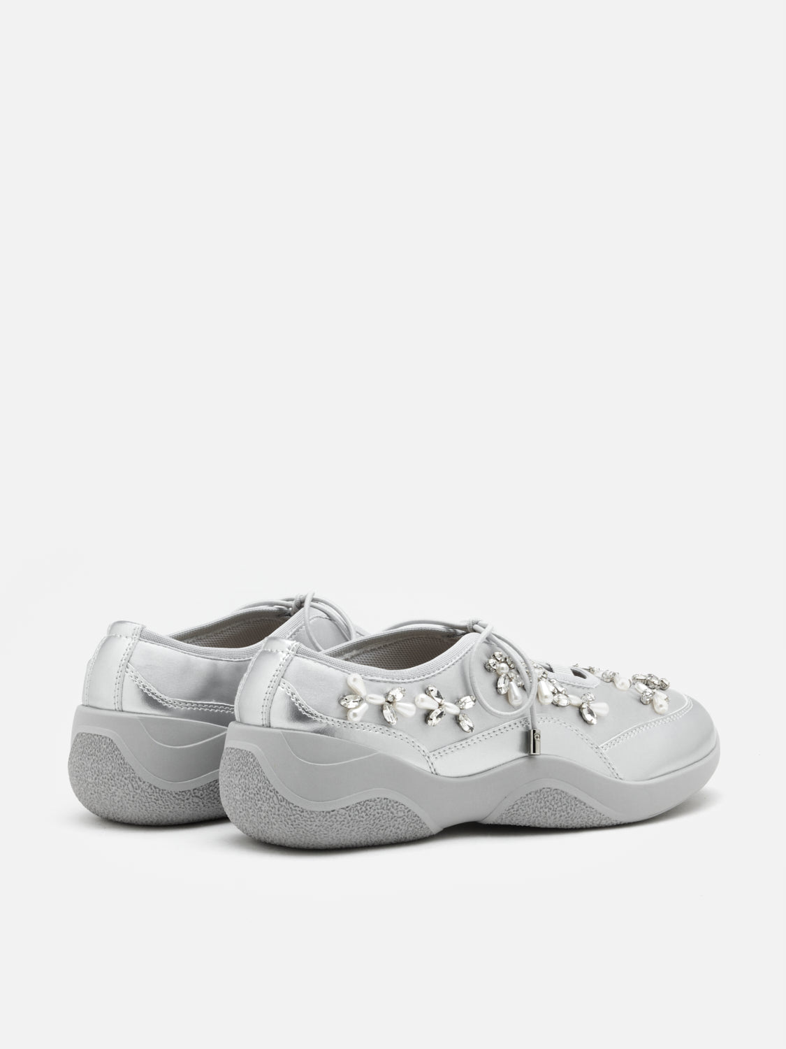 PAZZION, Isabeli Crystal-Embellished Lace-Up Sneakers, Silver