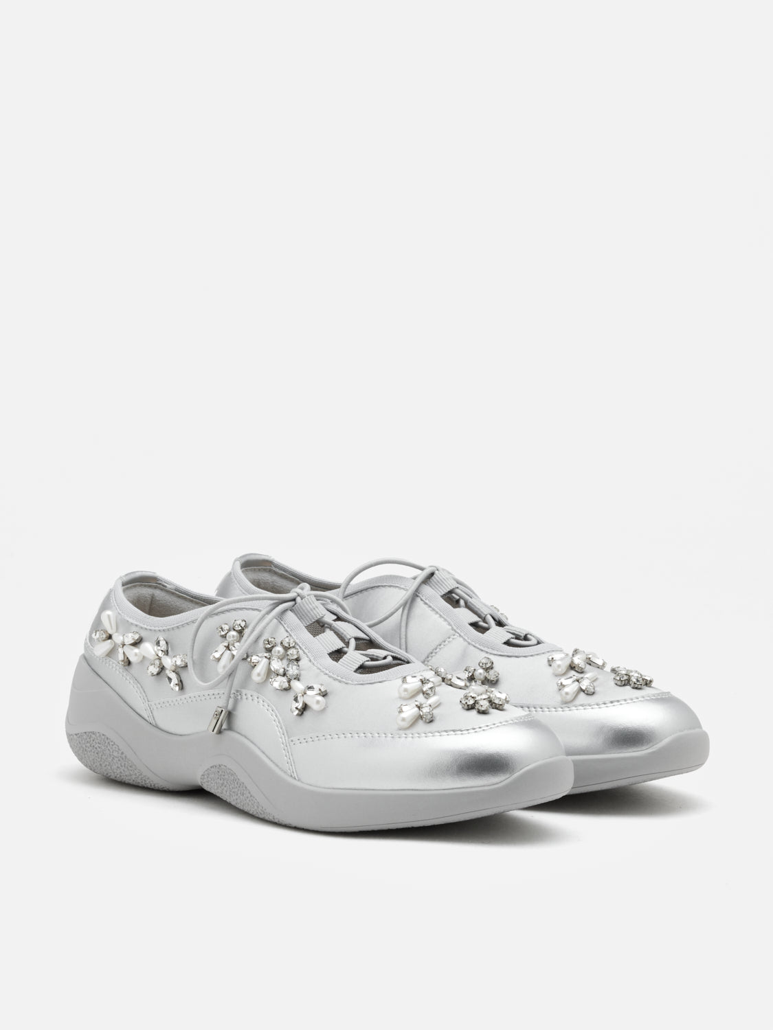 PAZZION, Isabeli Crystal-Embellished Lace-Up Sneakers, Silver